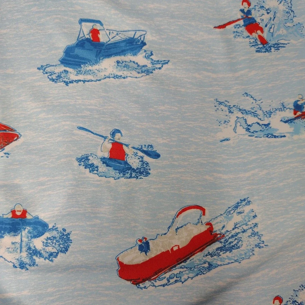 Waggle Lake Life Polo Shirt Mens 2XL Light Blue Boat Print Performance Stretch - Picture 3 of 11